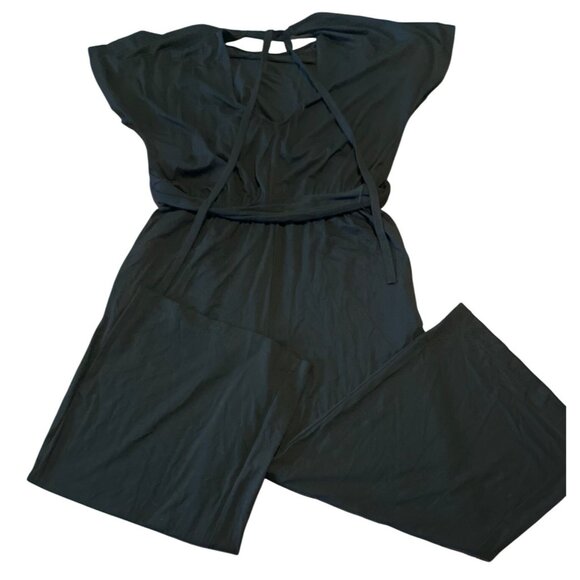 LOFT Beach Black Jumpsuit Small tie v back short sleeve wide leg - Picture 5 of 6
